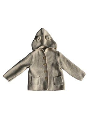 Gap Baby Bear Ear Knit Hooded Cardigan Sweater Cream 18-24M